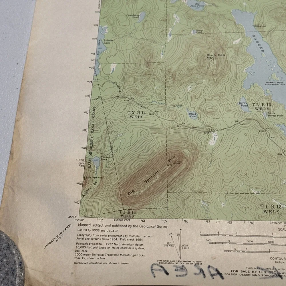 USGS PUBLIC UTILITIES COMM 1954 Ragged Lake, ME Quadrangle Piscataquis 1:625 MAP